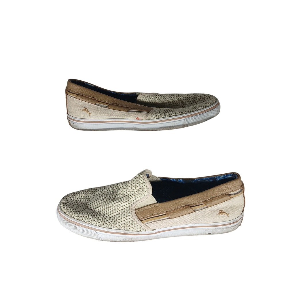 Tommy Bahama Slip On Loafers 9.5 Beige Mesh Canvas Tropical‎ TB8M00060 Coastal